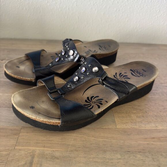 Abeo Womens Sandals Size 9 Black Leather Slides Adjustable Straps Studs 9733 - Picture 2 of 7